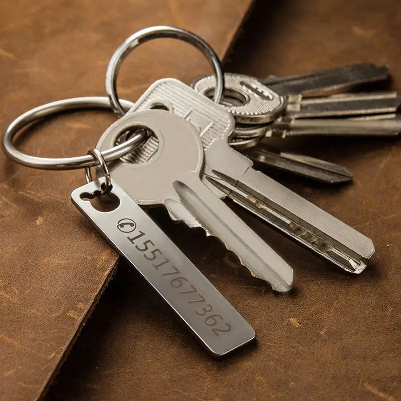 Customized Laser Engraved Name Tel Number Stainless Steel Keychain Personalized Anti-lost Key Ring Key Chains