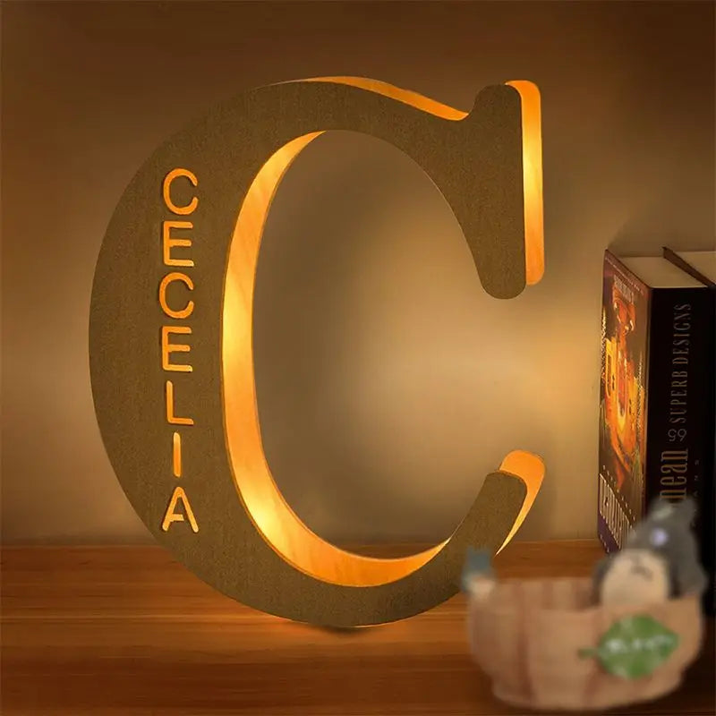 Personalized Wall Decor 26 Letter with Engraved Name LED Night Light for Couples Baby Kid Room Bedroom Custom Lamp Holiday Gift
