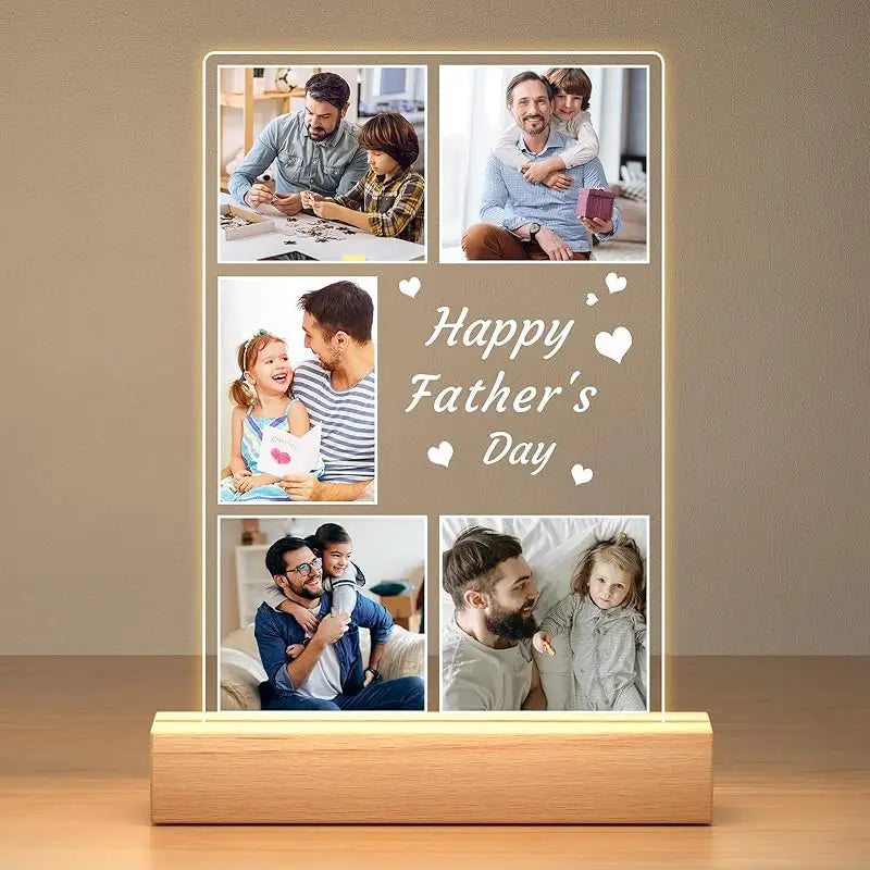 Personalized Father's Day Gift for Mother Him Her Customized Acrylic Picture Frame With LED Light Anniversary Romantic Gifts