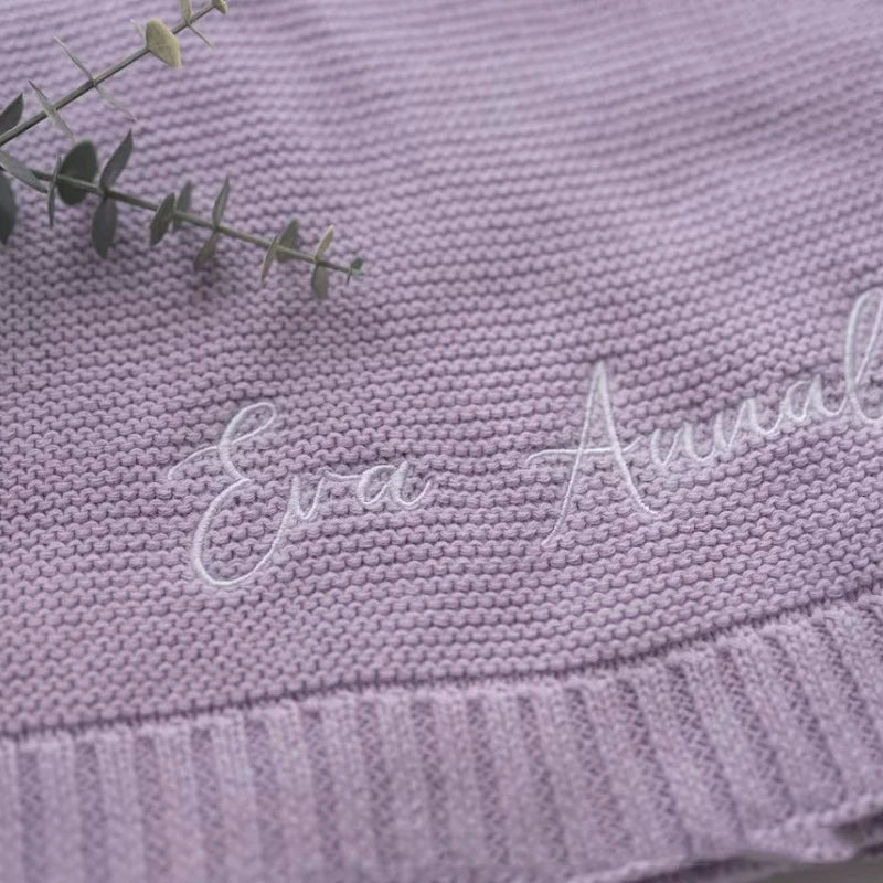 Personalized Name Baby Blanket Embroidered Name Knit Baby Blanket Newborn Gift New Mom Newborn Baby Girl Boy Christmas Gift