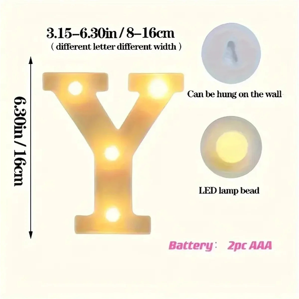 1 16cm LED letter light, luminous letter and number night light, suitable for home, bar, wedding, birthday party decoration