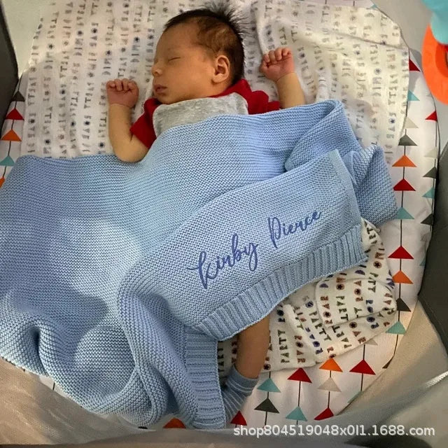 Personalized Name Baby Blanket Embroidered Name Knit Baby Blanket Newborn Gift New Mom Newborn Baby Girl Boy Christmas Gift