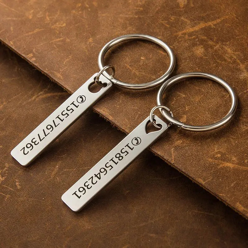 Customized Laser Engraved Name Tel Number Stainless Steel Keychain Personalized Anti-lost Key Ring Key Chains