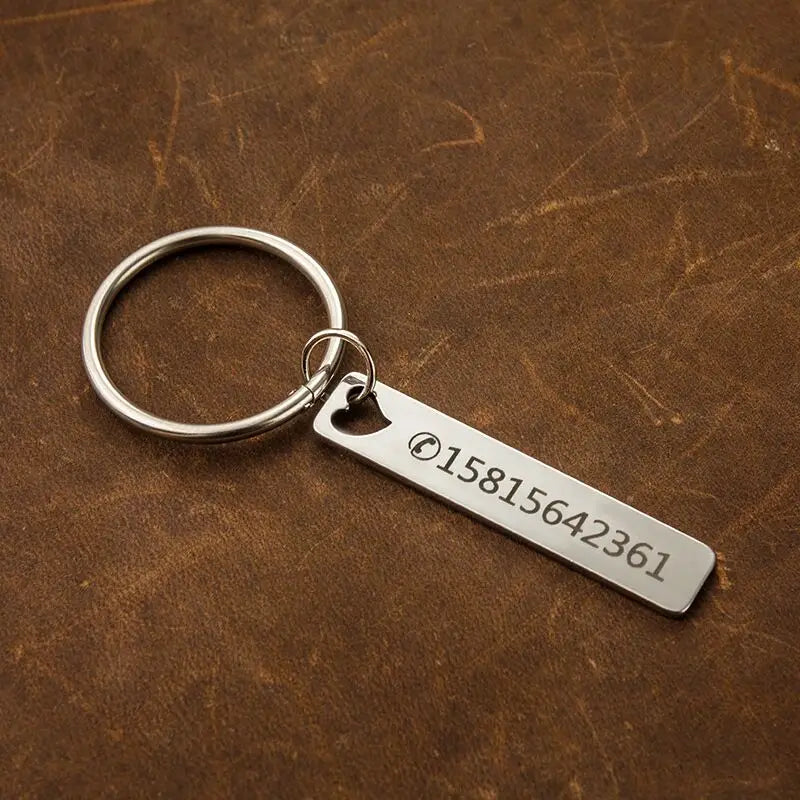 Customized Laser Engraved Name Tel Number Stainless Steel Keychain Personalized Anti-lost Key Ring Key Chains