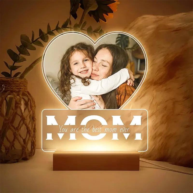 Personalized Father's Day Gift for Mother Him Her Customized Acrylic Picture Frame With LED Light Anniversary Romantic Gifts