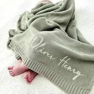 Personalized Name Baby Blanket Embroidered Name Knit Baby Blanket Newborn Gift New Mom Newborn Baby Girl Boy Christmas Gift