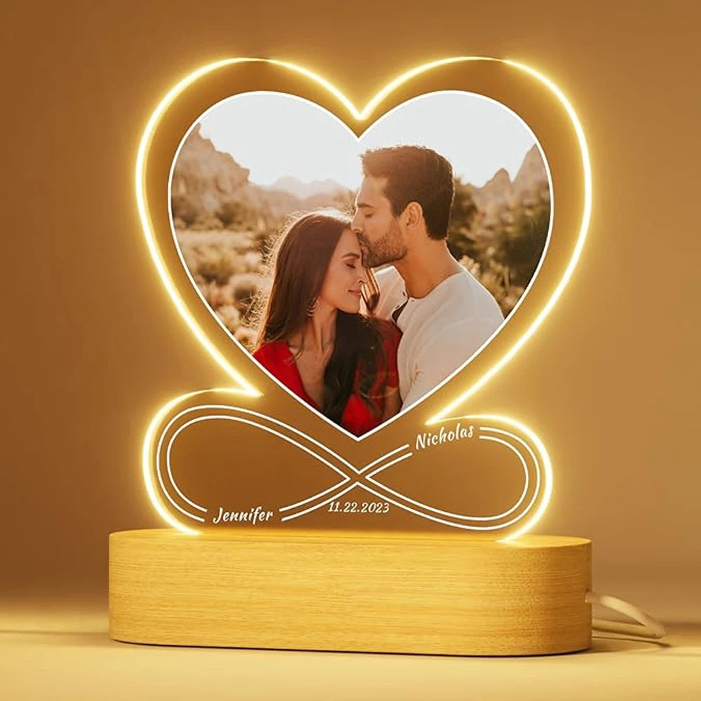 Personalized Father's Day Gift for Mother Him Her Customized Acrylic Picture Frame With LED Light Anniversary Romantic Gifts