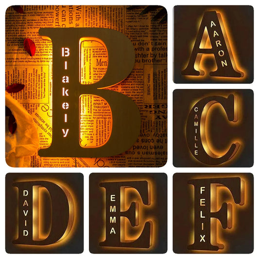 Personalized Wall Decor 26 Letter with Engraved Name LED Night Light for Couples Baby Kid Room Bedroom Custom Lamp Holiday Gift