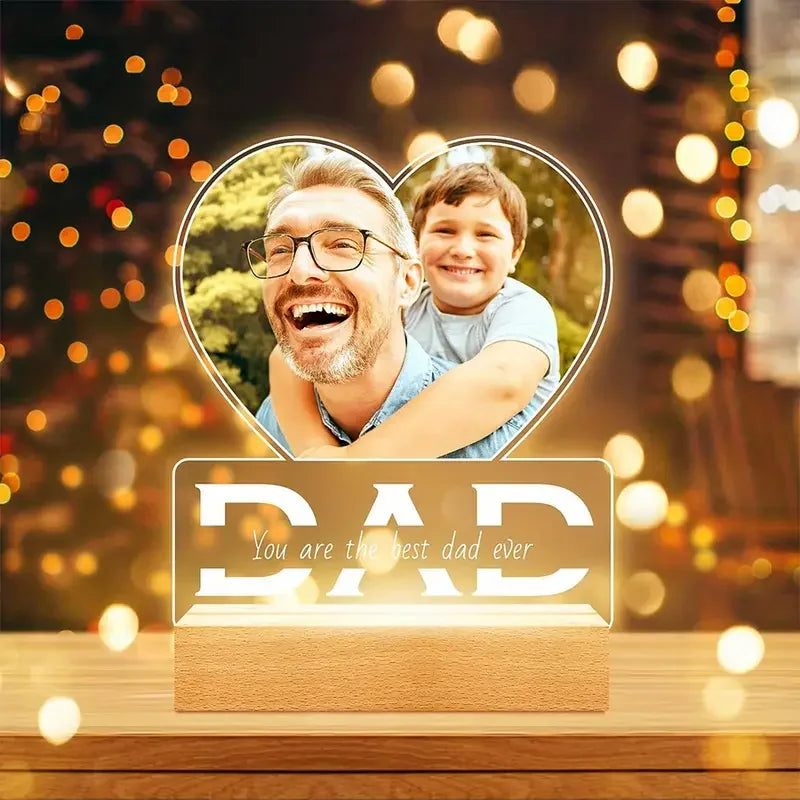 Personalized Father's Day Gift for Mother Him Her Customized Acrylic Picture Frame With LED Light Anniversary Romantic Gifts