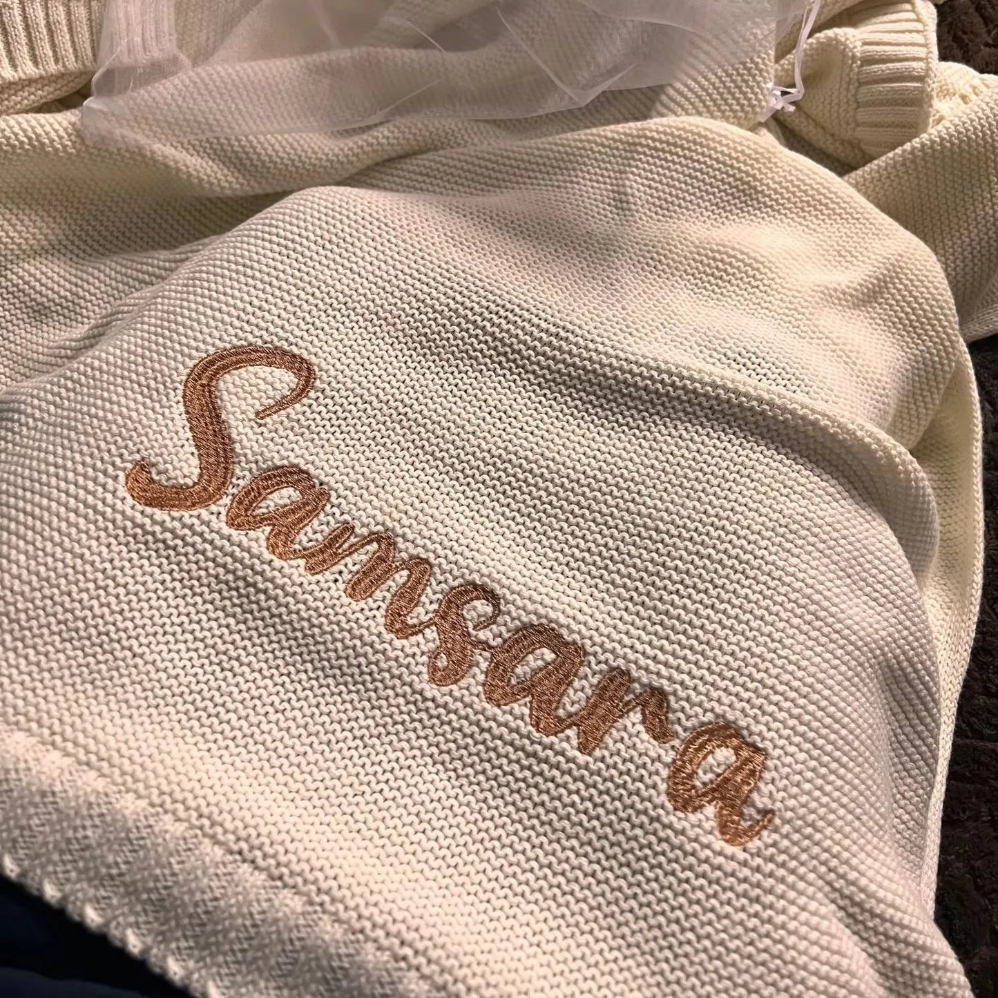 Personalized Name Baby Blanket Embroidered Name Knit Baby Blanket Newborn Gift New Mom Newborn Baby Girl Boy Christmas Gift