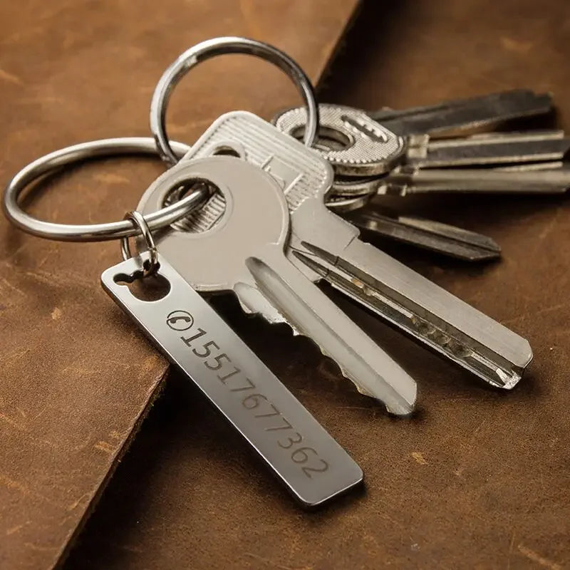 Customized Laser Engraved Name Tel Number Stainless Steel Keychain Personalized Anti-lost Key Ring Key Chains