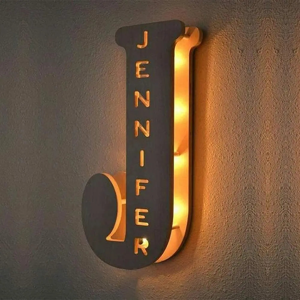 Personalized Wall Decor 26 Letter with Engraved Name LED Night Light for Couples Baby Kid Room Bedroom Custom Lamp Holiday Gift