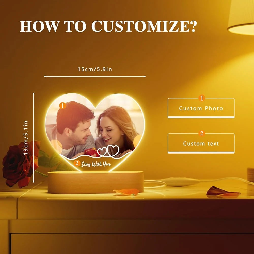 Personalized Father's Day Gift for Mother Him Her Customized Acrylic Picture Frame With LED Light Anniversary Romantic Gifts
