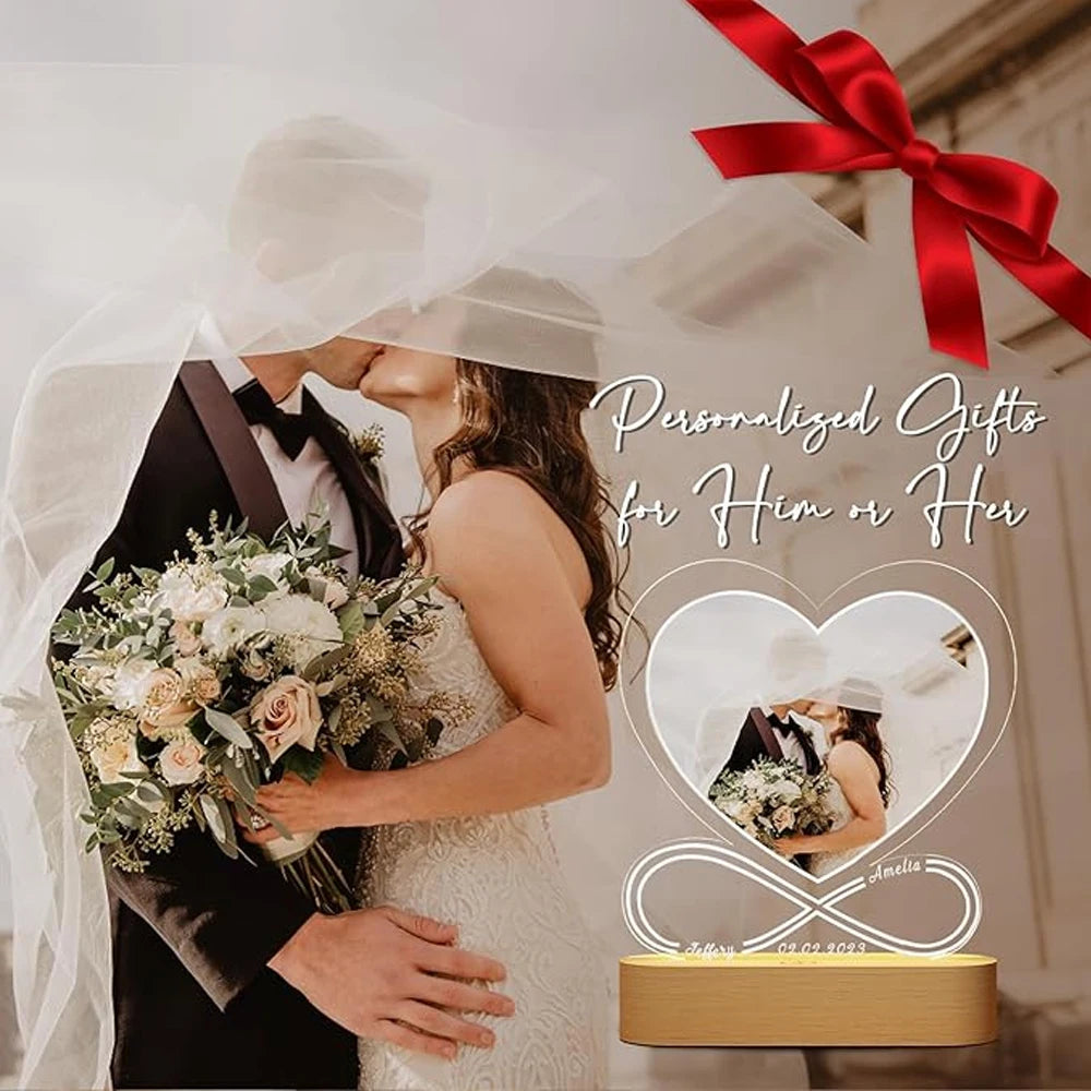 Personalized Father's Day Gift for Mother Him Her Customized Acrylic Picture Frame With LED Light Anniversary Romantic Gifts