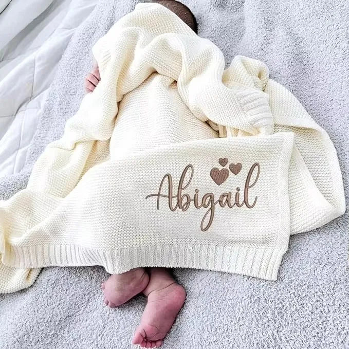 Personalized Name Baby Blanket Embroidered Name Knit Baby Blanket Newborn Gift New Mom Newborn Baby Girl Boy Christmas Gift