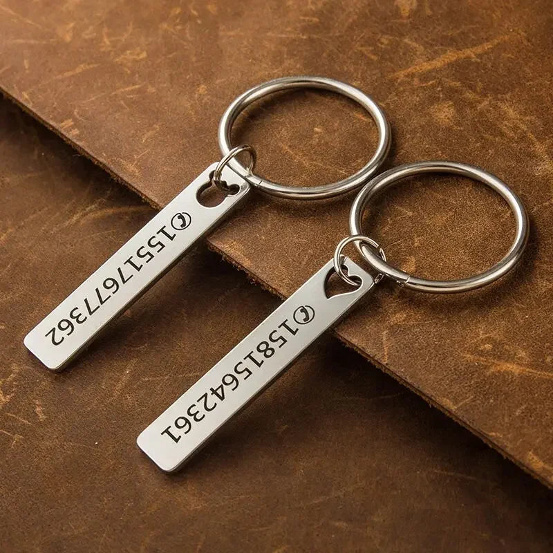 Customized Laser Engraved Name Tel Number Stainless Steel Keychain Personalized Anti-lost Key Ring Key Chains