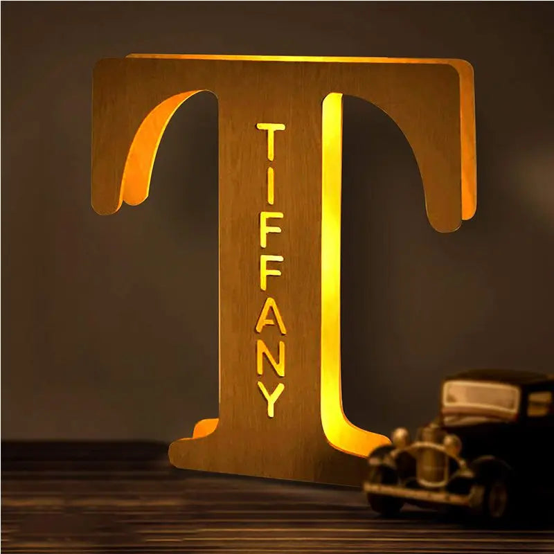 Personalized Wall Decor 26 Letter with Engraved Name LED Night Light for Couples Baby Kid Room Bedroom Custom Lamp Holiday Gift