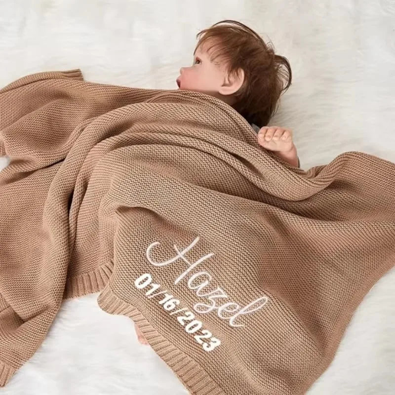 Personalized Name Baby Blanket Embroidered Name Knit Baby Blanket Newborn Gift New Mom Newborn Baby Girl Boy Christmas Gift
