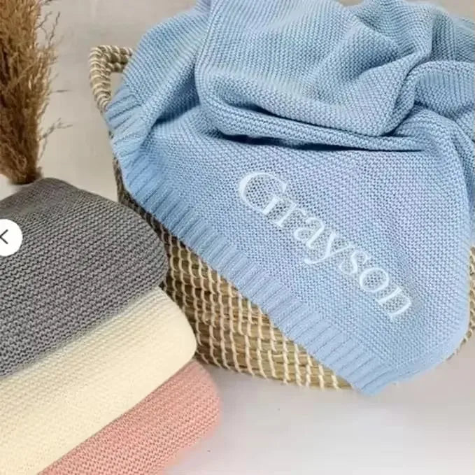 Personalized Name Baby Blanket Embroidered Name Knit Baby Blanket Newborn Gift New Mom Newborn Baby Girl Boy Christmas Gift
