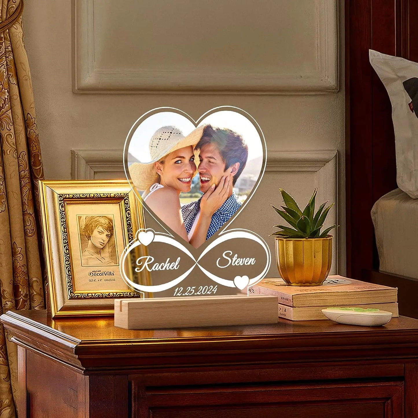 Personalized Mom Birthday Gift Acrylic Plaque Picture Frame Personalized Photo Frame with Night Light Anniversary Mother's Gifts