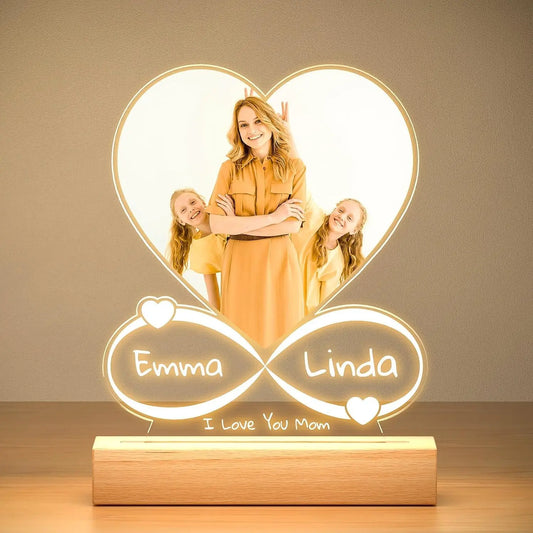 Personalized Mom Birthday Gift Acrylic Plaque Picture Frame Personalized Photo Frame with Night Light Anniversary Mother's Gifts
