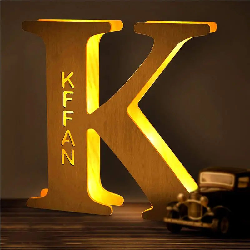 Personalized Wall Decor 26 Letter with Engraved Name LED Night Light for Couples Baby Kid Room Bedroom Custom Lamp Holiday Gift