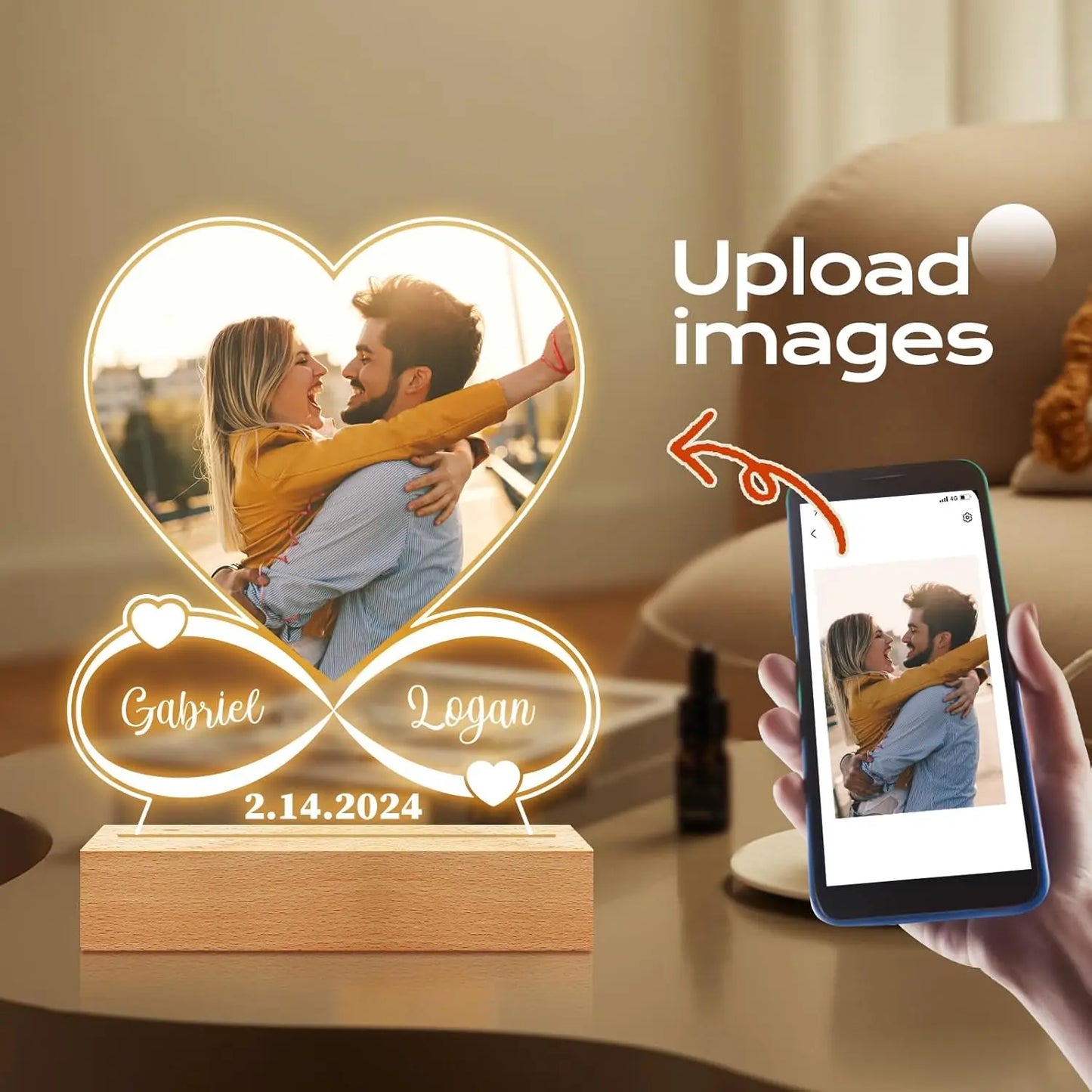 Personalized Mom Birthday Gift Acrylic Plaque Picture Frame Personalized Photo Frame with Night Light Anniversary Mother's Gifts