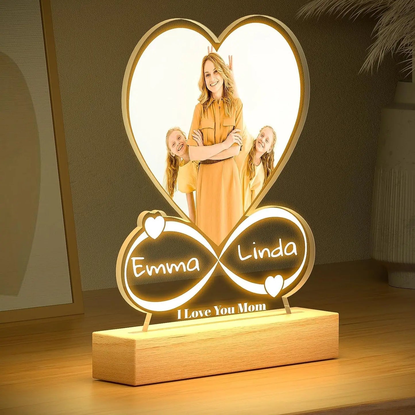 Personalized Mom Birthday Gift Acrylic Plaque Picture Frame Personalized Photo Frame with Night Light Anniversary Mother's Gifts